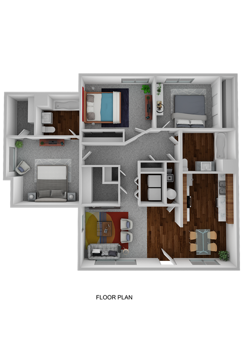 Floor plan for 3 beds, 2 baths, 1100 sqft